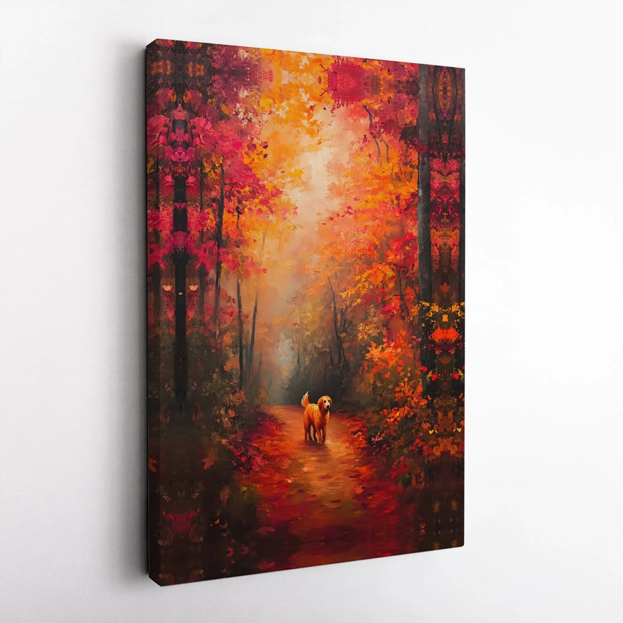 Golden Retriever Canvas Art | Impressionist Autumn Forest Wall Decor | Premium 1.25-Inch Gallery Wrap | Dog Lover Gift for Home Office
