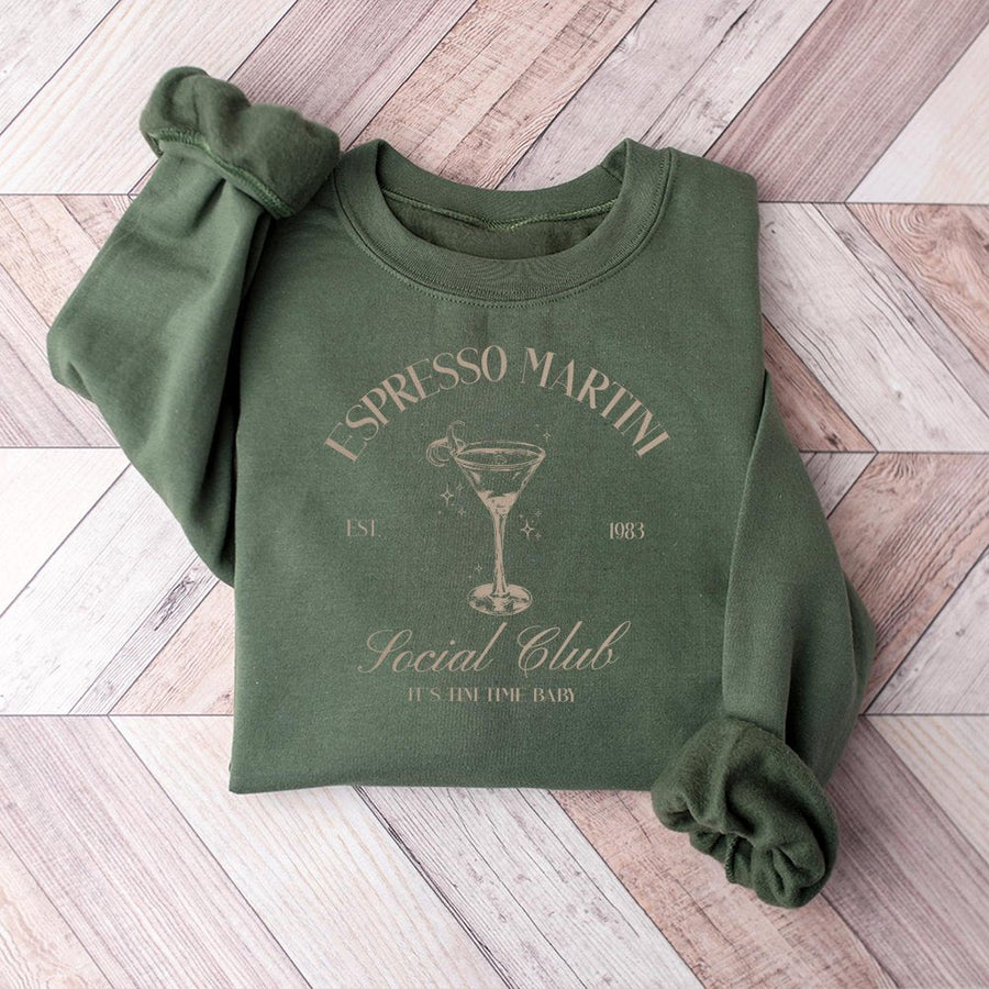 Espresso Martini Sweatshirt | Retro Cocktail Graphic Print | Premium Cotton Blend Crewneck | Cute Coffee Lover Gift for Her