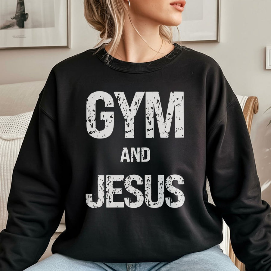 Gym And Jesus Sweatshirt | Distressed Faith Pump Cover | Premium Cotton Blend Unisex Pullover | Christian Fitness Gift for Men and Women