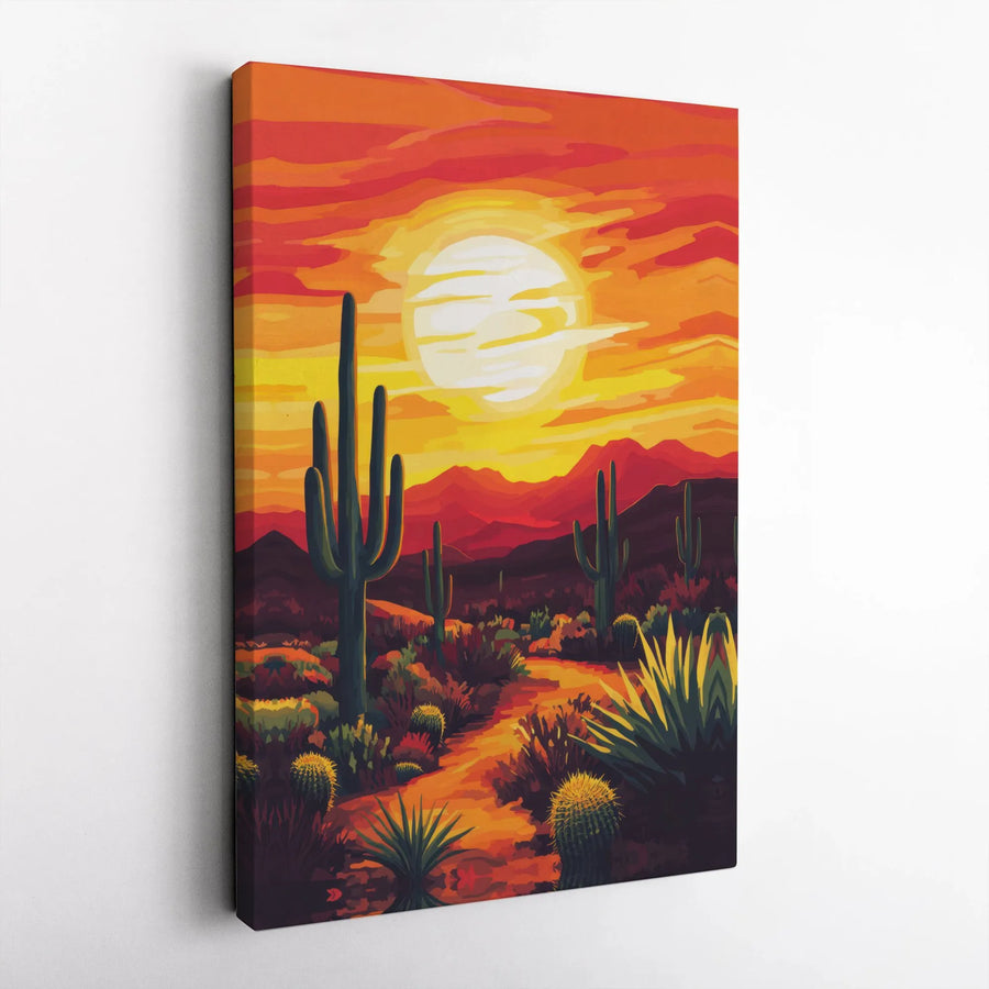 Desert Sunset Canvas Art | Saguaro Cactus Southwestern Wall Decor | Premium Fade-Resistant Gallery Wrap | Modern Nature Landscape Gift