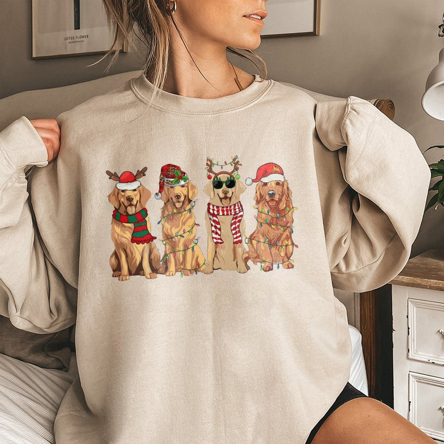 Golden Retriever Christmas Sweatshirt | Festive Dog Santa Hat Graphic | Premium Cotton Blend Crewneck | Holiday Gift For Dog Lovers