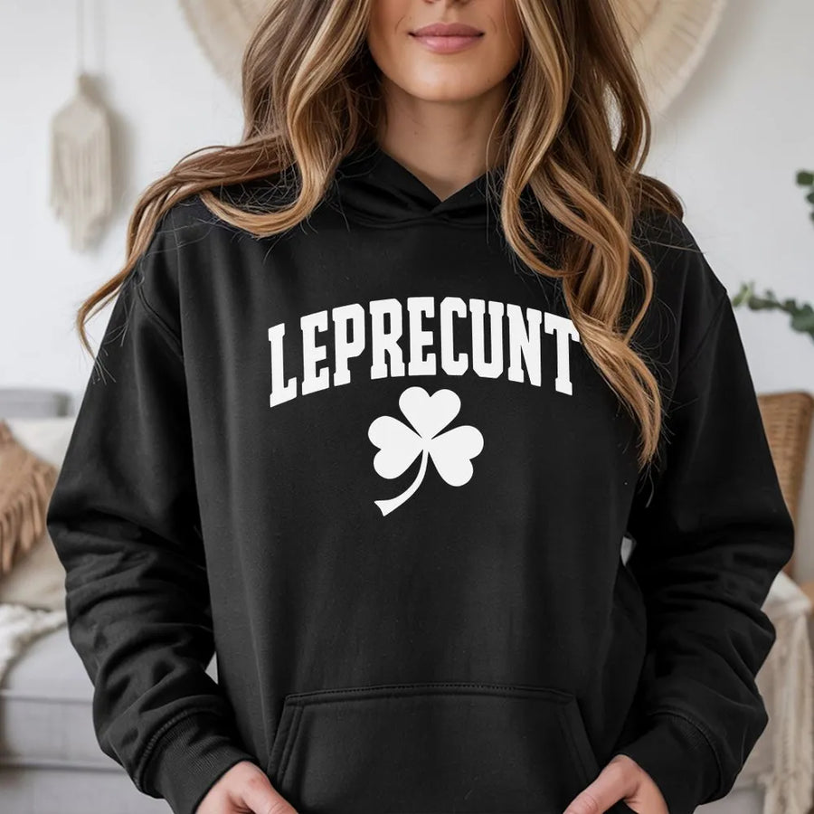 Funny St Patricks Day Hoodie | Leprecunt Shamrock Graphic Print | Premium Cotton Blend | Unisex Irish Party Gift for Adults