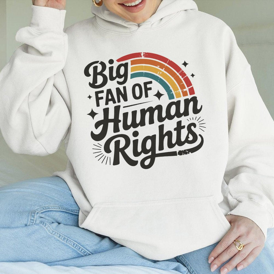 Big Fan Of Human Rights Hoodie | Retro Rainbow Aesthetic Graphic | Premium Cotton Blend | Equality Activist Gift For Social Justice Advocates