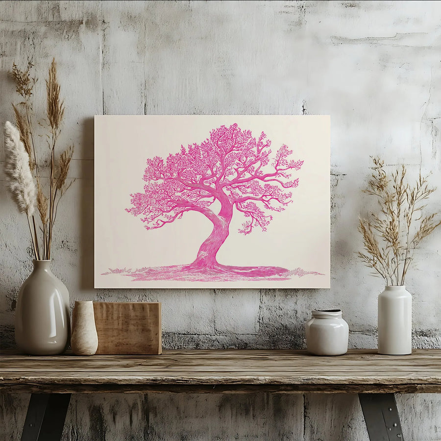 Tree of Life Canvas Wall Art | Minimalist Pink Tree Illustration | Premium Gallery Quality Canvas | Modern Home Decor Gift