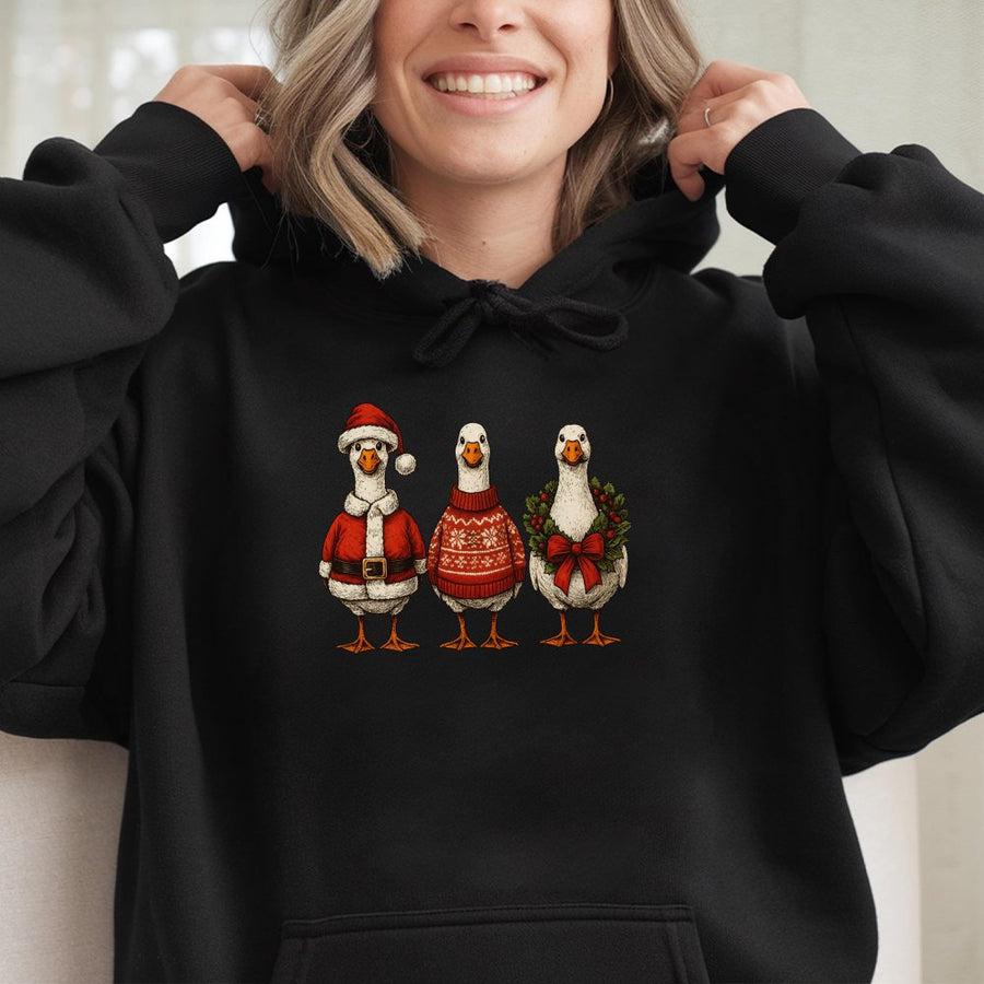 Christmas Goose Hoodie | Funny Holiday Farm Animal Graphic | Soft Cotton-Poly Blend | Cozy Unisex Winter Sweatshirt Gift