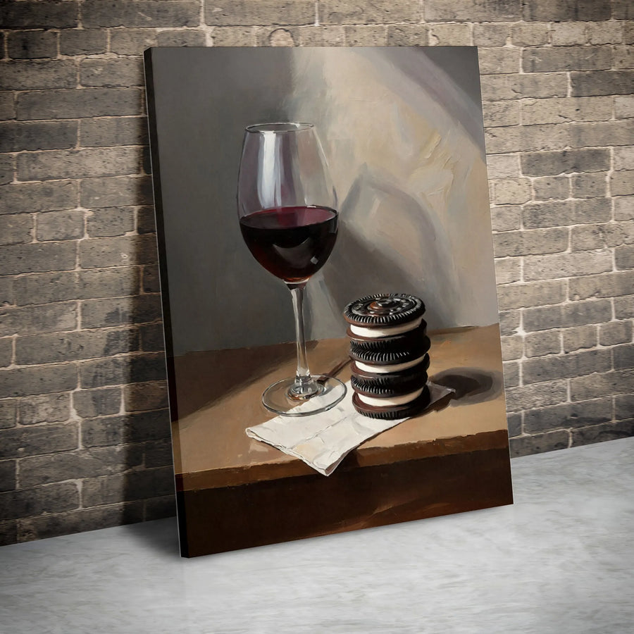 Wine And Cookies Still Life Canvas | Realistic Gourmet Food Wall Art | Premium Gallery-Wrapped Print | Kitchen & Dining Home Decor Gift