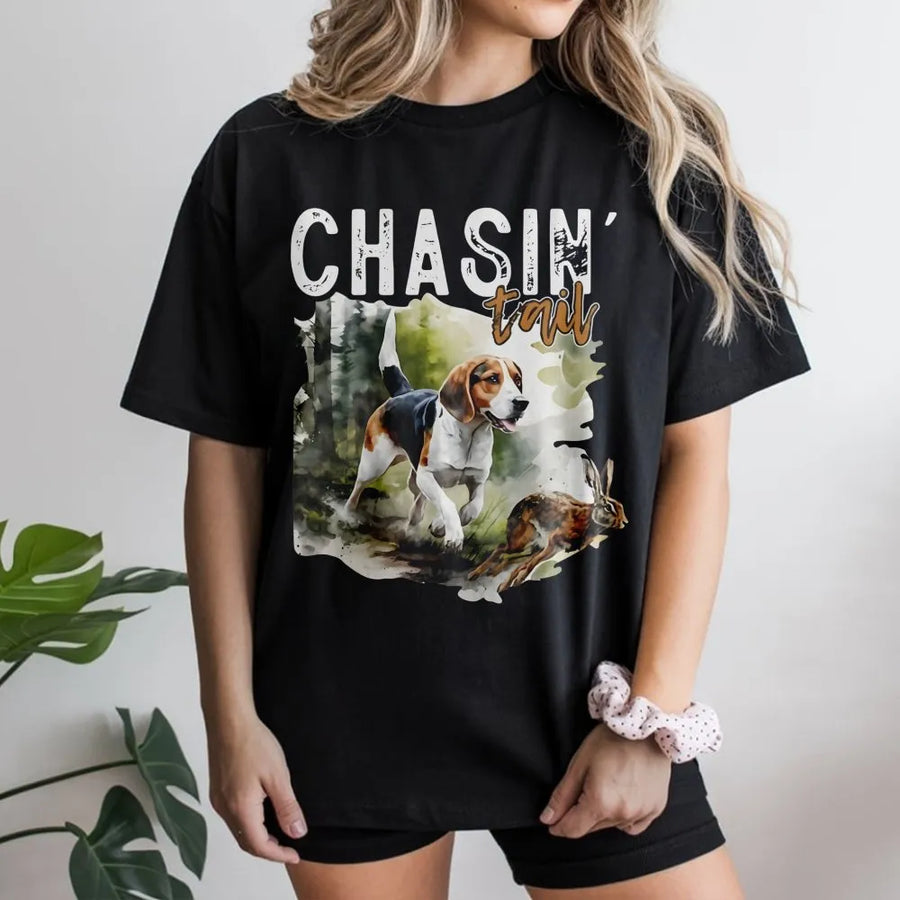 Beagle Rabbit Hunting T-Shirt | Chasin' Tail Graphic Design | Premium Cotton Hunter Tee | Country Boy Gift for Outdoorsmen