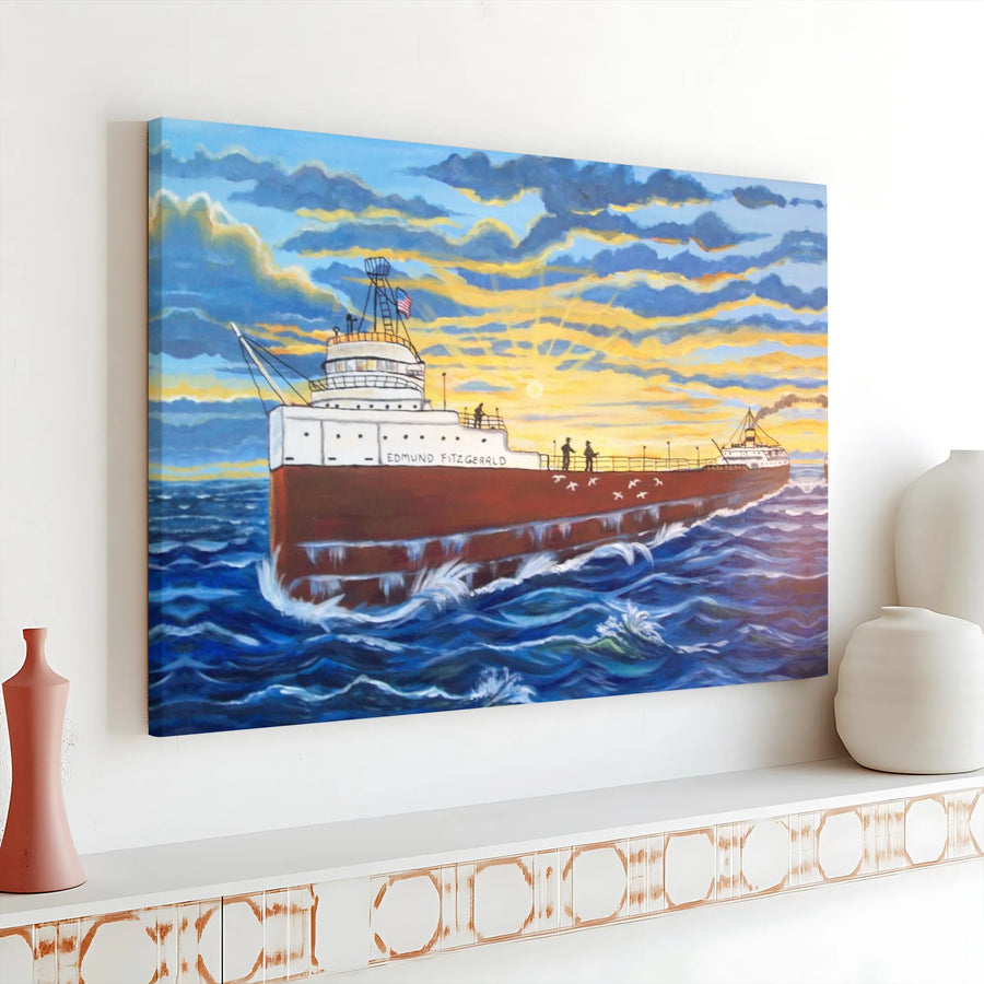 Edmund Fitzgerald Ship Canvas Art | Great Lakes Maritime Wall Decor | Premium 1.25" Gallery Wrap | Gift for Nautical History Collectors
