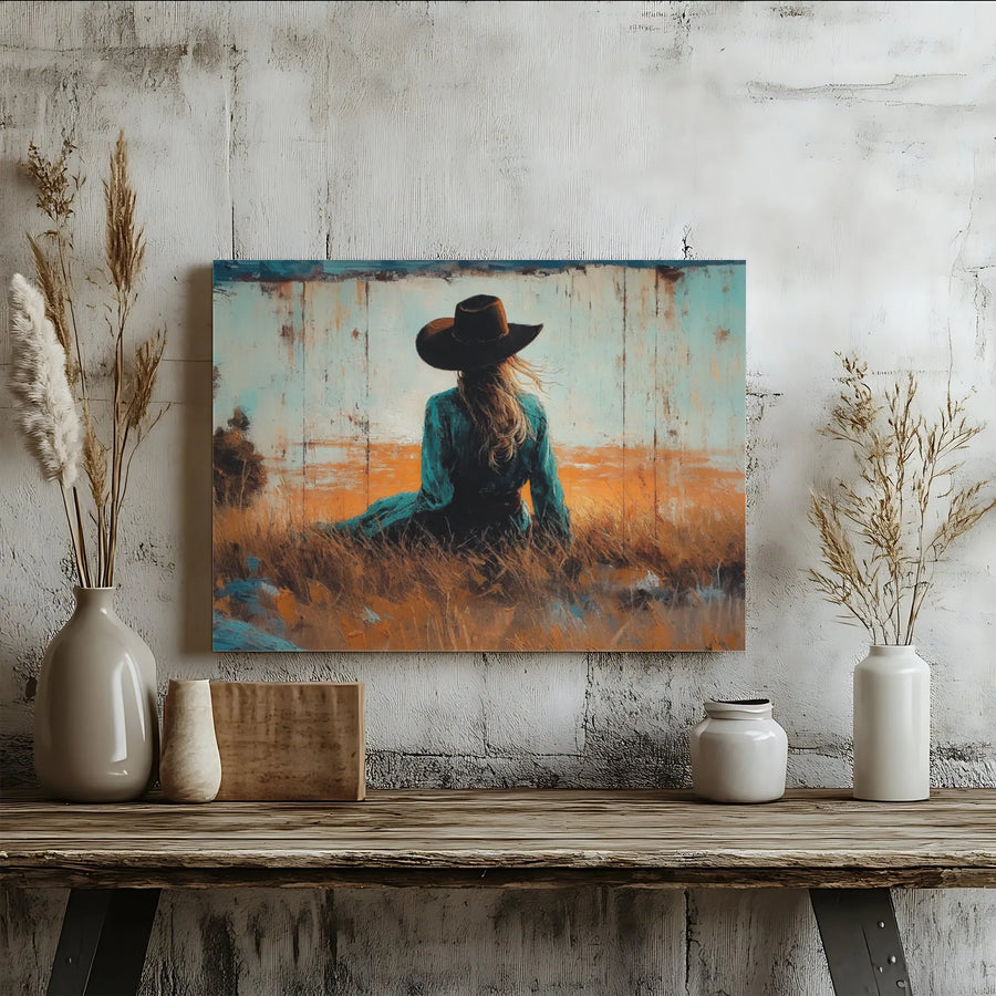 Western Cowgirl Canvas Print | Textured Impressionist Painting | Premium Gallery Wrap Canvas | Boho Farmhouse Living Room Decor Gift