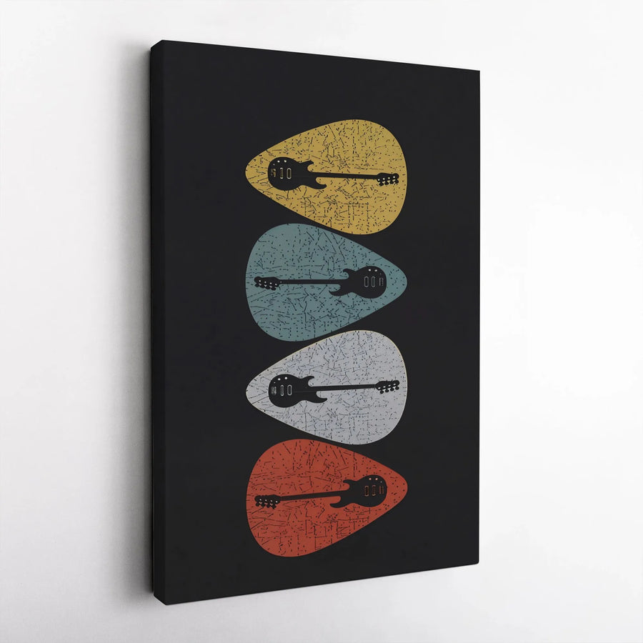 Guitar Pick Wall Art | Retro Electric Guitar Silhouette Print | Premium Gallery Wrap Canvas | Music Lover Musician Gift Decor
