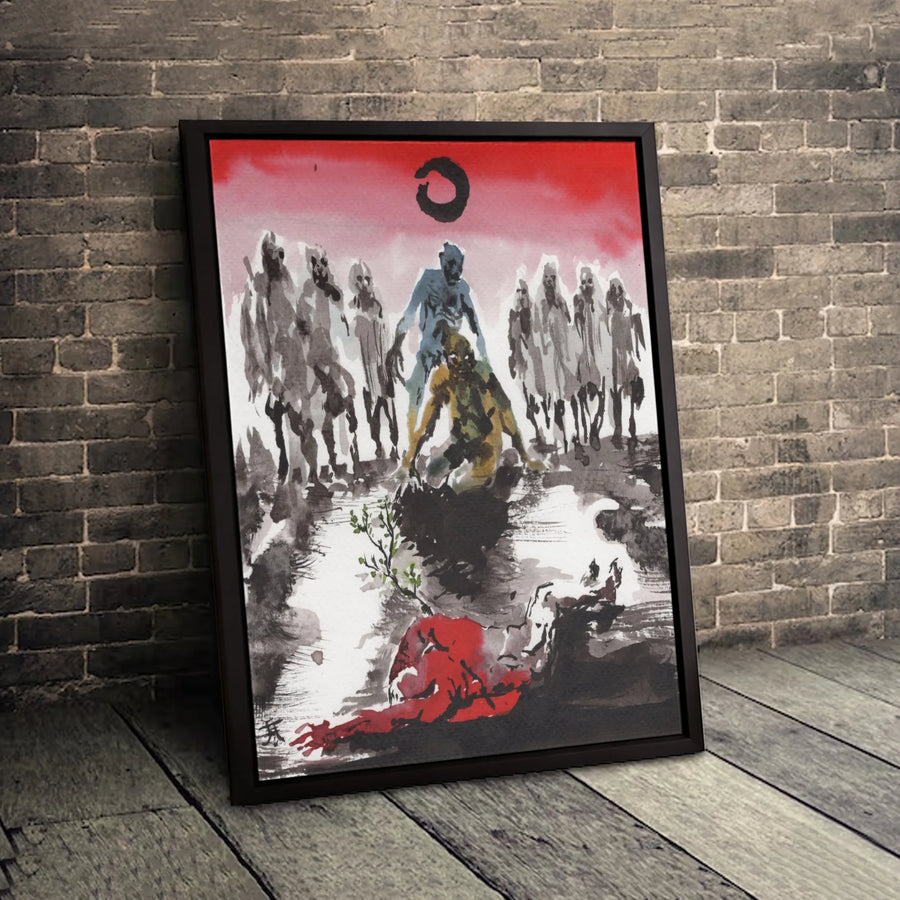 Zombie Horde Wall Art | Dark Fantasy Ink Wash Painting | 1.25 Inch Premium Gallery Canvas | Horror Decor for Living Room Gift