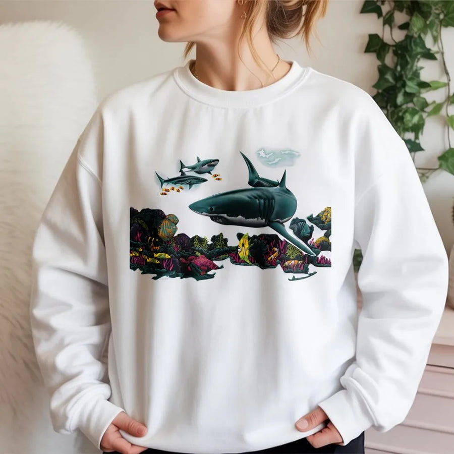 Great White Shark Sweatshirt | Vintage Ocean Life Graphic Tee | Premium Cotton | Gift for Marine Biology Fans