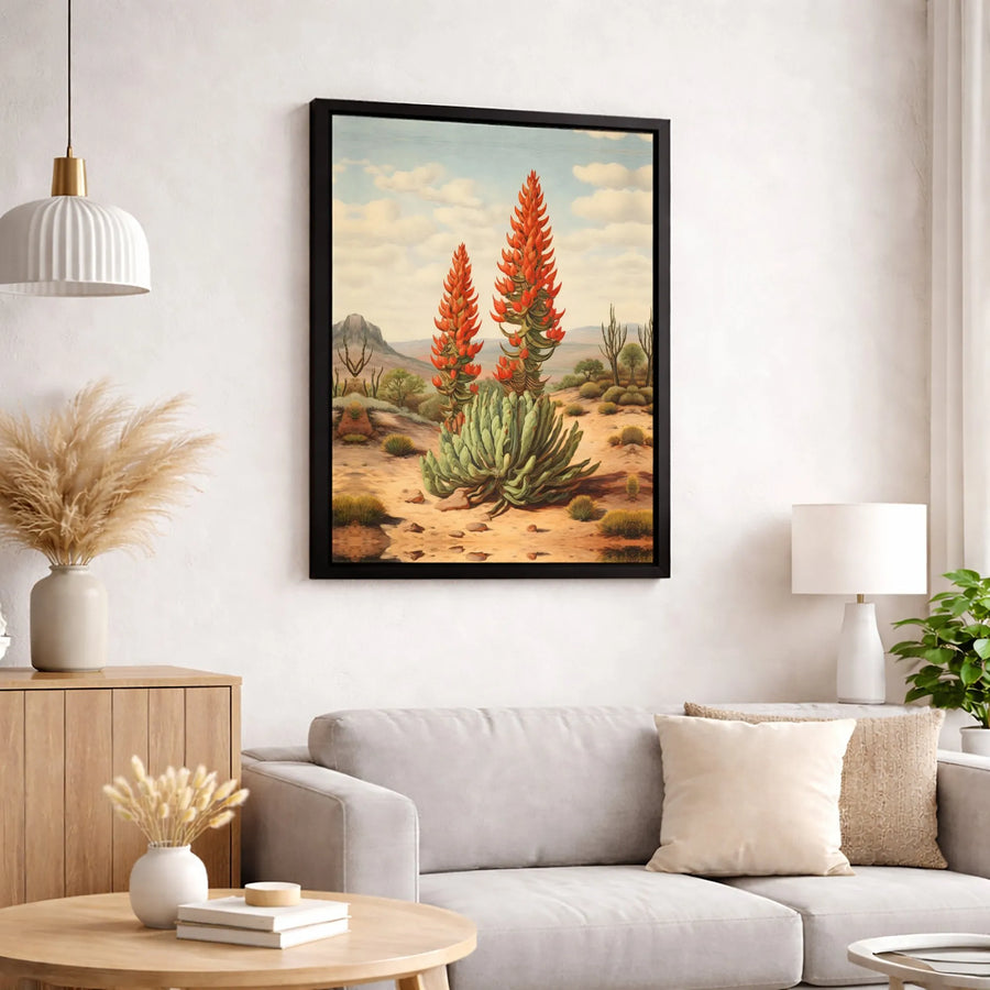 Desert Cactus Wall Art | Botanical Blooming Red Flower Painting | Premium Gallery-Wrapped Canvas | Southwestern Home Decor for Living Room