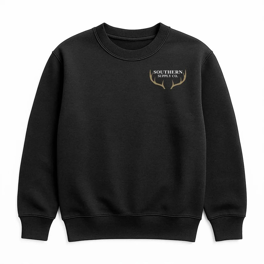 Southern Supply Co Antler Sweatshirt | Minimalist Deer Hunting Graphic | Premium Cotton Blend | Nature Lover Gift for Hunters