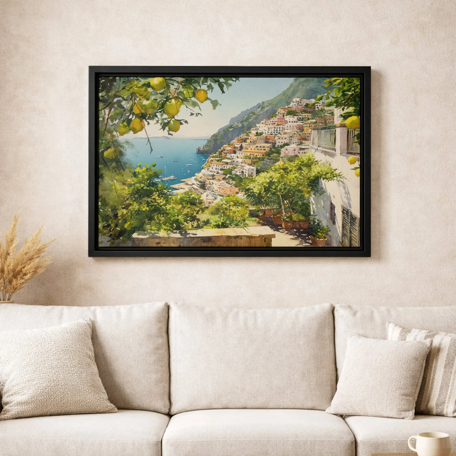 Positano Amalfi Coast Canvas Print | Italian Coastal Landscape with Lemon Trees | Gallery-Quality Fade-Resistant Wall Art | Mediterranean Home Decor