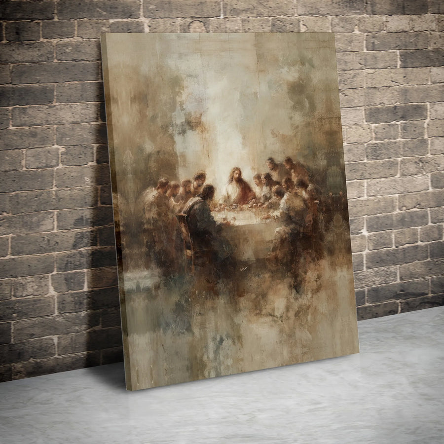 Last Supper Canvas Wall Art | Abstract Jesus and Disciples Painting | Premium Gallery Wrap | Christian Home Decor Collector's Gift
