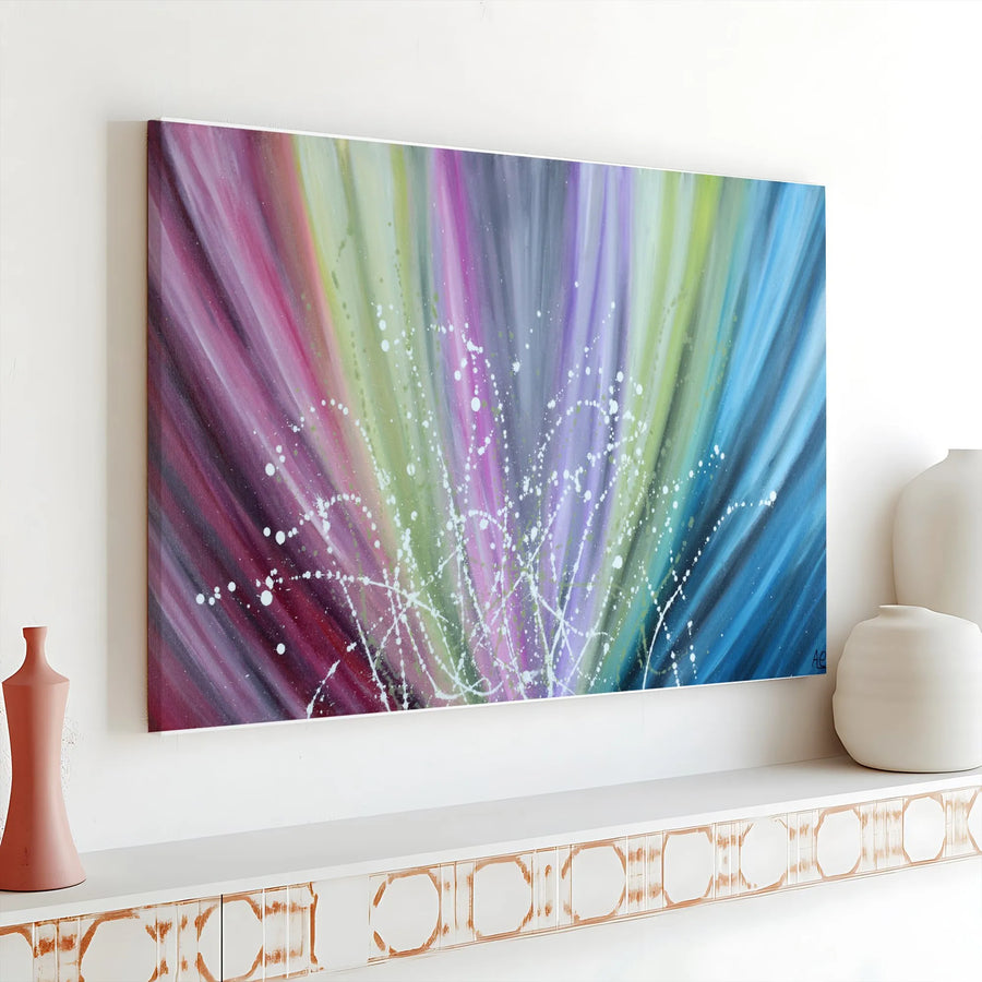 Colorful Abstract Burst Canvas Wall Art | Radiant Splatter Paint Design | Premium 1.25-Inch Gallery Wrap | Modern Home & Office Decor Gift