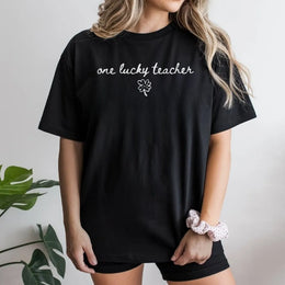 One Lucky Teacher T-Shirt | St Patricks Day Shamrock Graphic Tee | 100% Cotton Premium Quality | Gift for Teachers Elementary School Educators