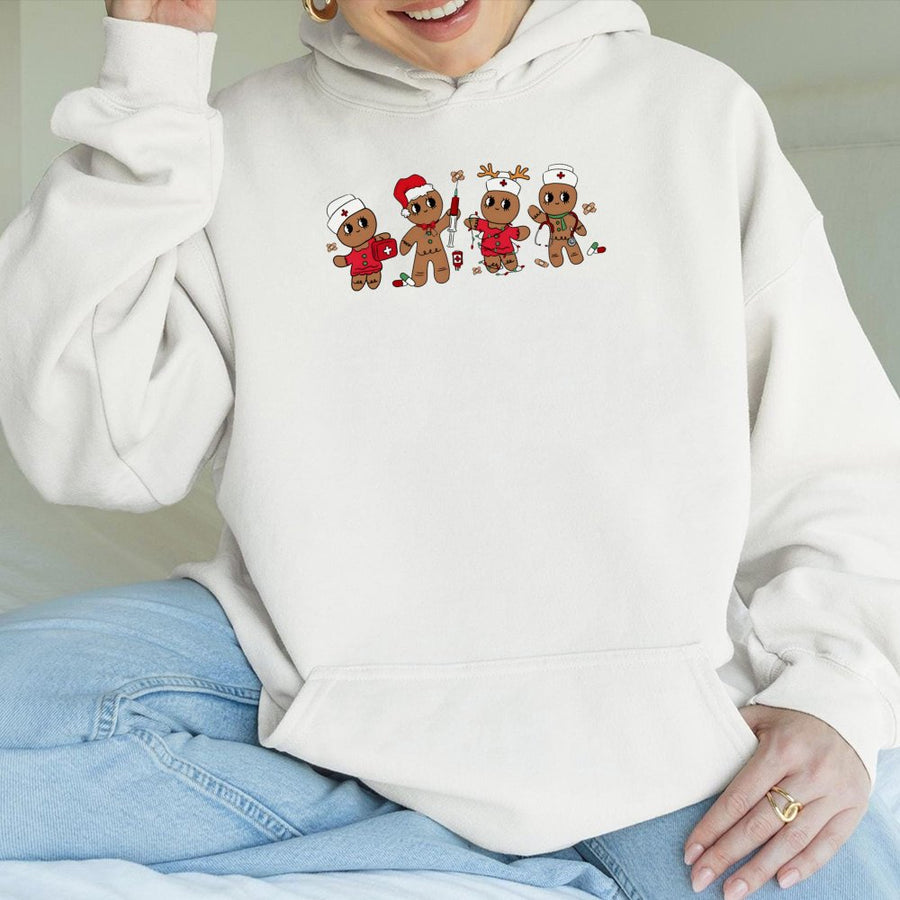 Christmas Nurse Gingerbread Hoodie | Cute Medical Holiday Sweatshirt | Premium Cotton Blend | Gift for Nurses & Healthcare Workers