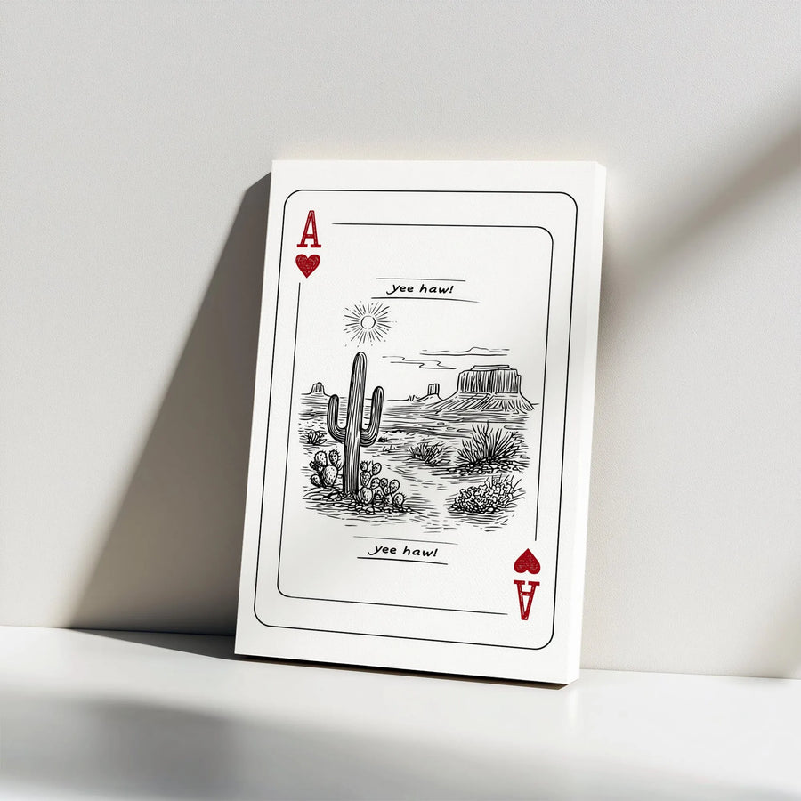 Western Desert Playing Card Canvas | Ace of Hearts Yee Haw Print | Premium Gallery Wrap Wall Art | Southwestern Decor for Home or Office