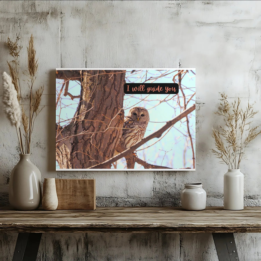 Barred Owl Wall Art | I Will Guide You Inspirational Quote | Gallery Quality Canvas Print | Nature Lover Gift for Home Office Decor