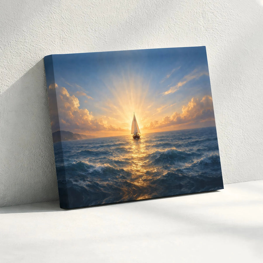 Sailboat at Sunrise Canvas Wall Art | Coastal Seascape Artwork | Premium Matte Canvas Print | Nautical Wall Decor Gift