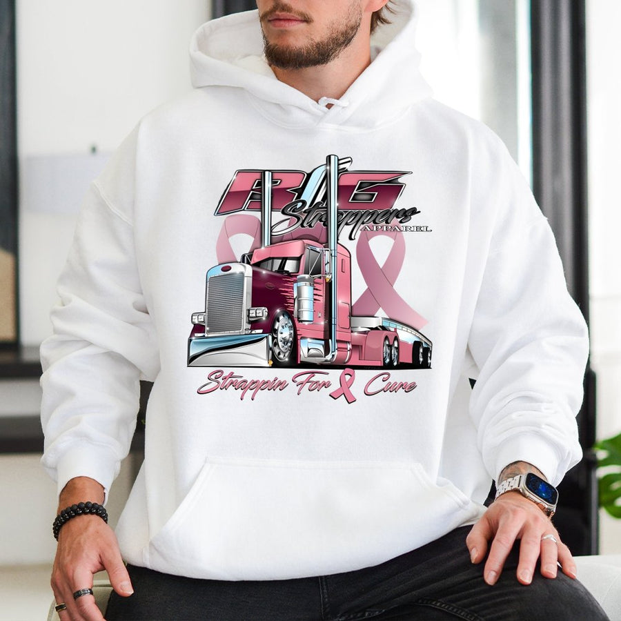 Semi Truck Breast Cancer Awareness Hoodie | Pink Ribbon Graphic Print | Premium Cotton-Blend | Trucker Support Gift For Women And Men