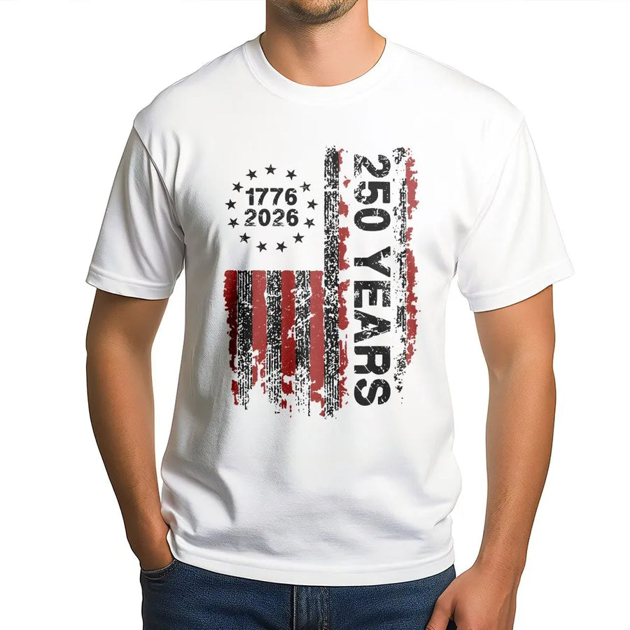 America 250 T-Shirt | Distressed American Flag 1776-2026 Design | Unisex Heavy Blend Crewneck | Patriotic Gift For History Buffs