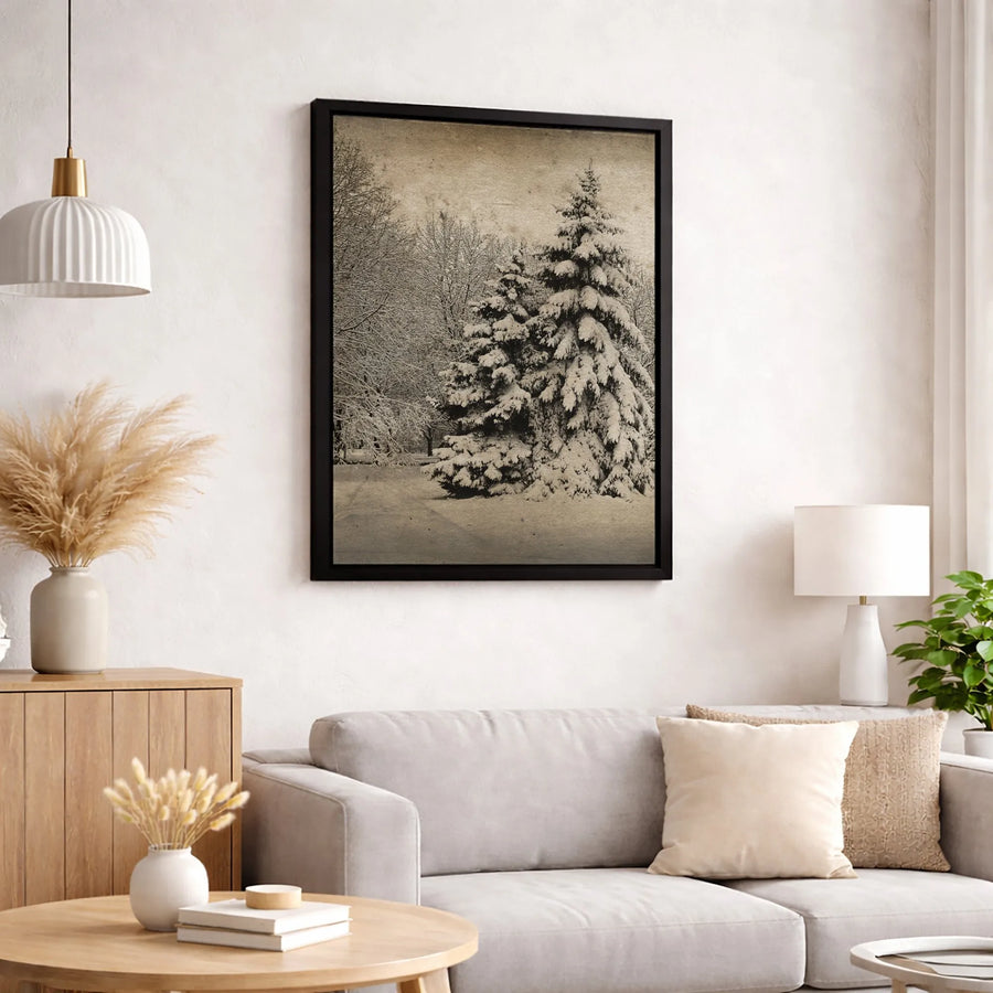 Winter Pine Trees Canvas Wall Art | Vintage Sepia Forest Landscape Print | Gallery-Quality 1.25" Profile | Rustic Home Decor Gift for Nature Lovers