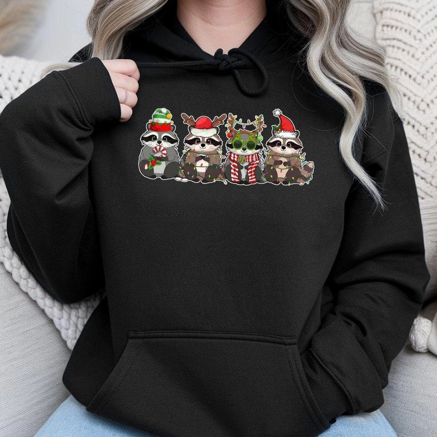 Christmas Raccoon Hoodie | Cute Holiday Wildlife Graphic | Premium Cotton Blend | Unisex Festive Gift for Raccoon Lovers