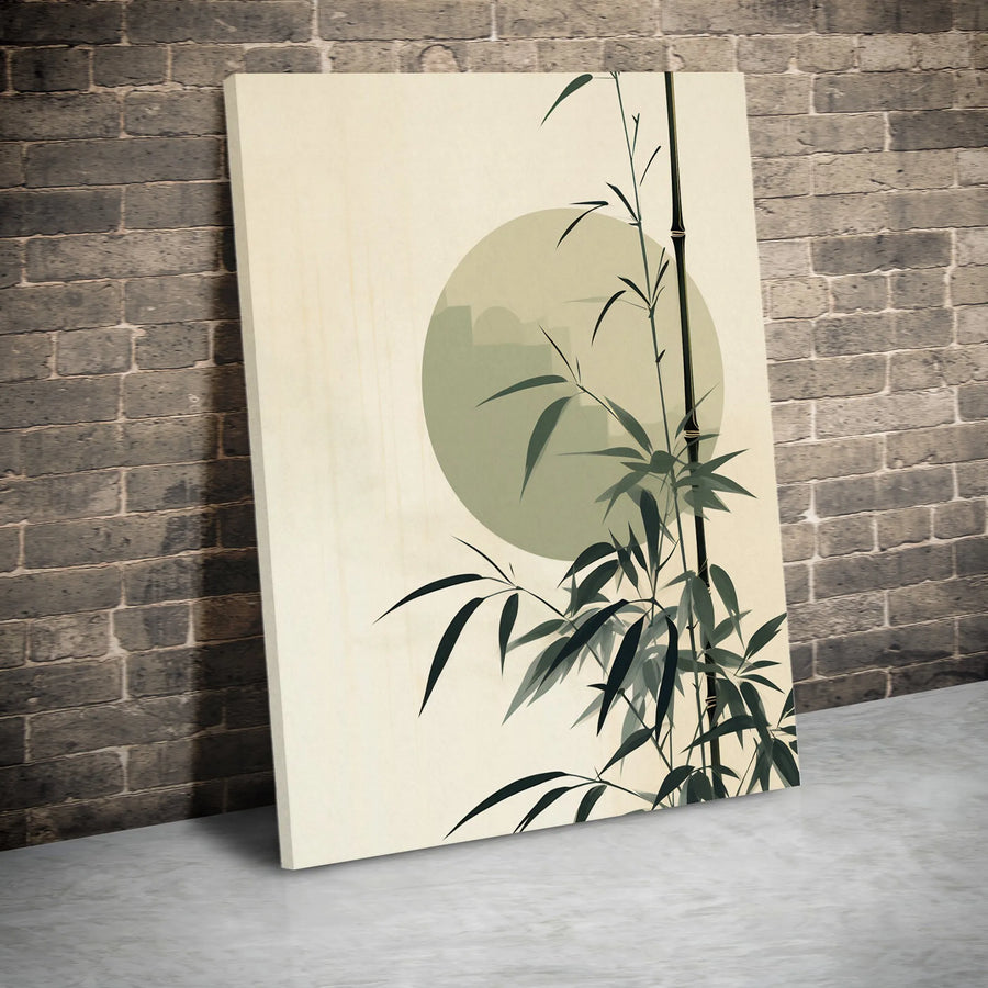 Japanese Bamboo Canvas Wall Art | Minimalist Ink Wash Sun Print | 1.25-Inch Gallery Wrap | Zen Home Decor for Living Room Bedroom