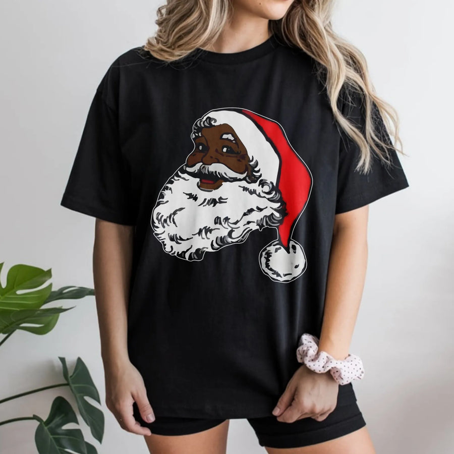 Black Santa Claus T-Shirt | African American Christmas Graphic Design | Premium Soft Cotton Tee | Holiday Gift for Men and Women