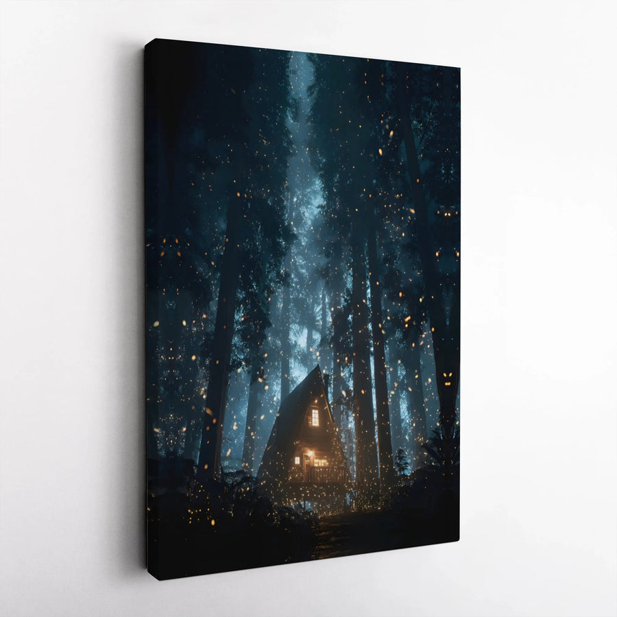 Enchanted Forest Cabin Canvas Print | Magical A-Frame Home Wall Art | Premium Gallery Wrapped Decor | Cozy Nature Landscape Gift for Cabin Lovers