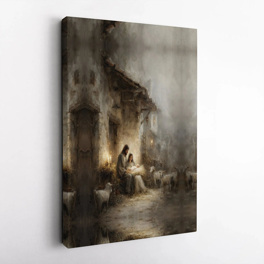 Nativity Scene Canvas Print | Holy Family Manger Wall Art | Gallery Quality Premium Canvas | Religious Christmas Decor Gift for Home