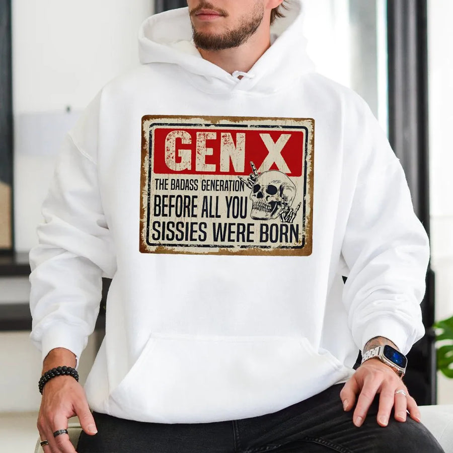 Gen X Hoodie | Badass Generation Skull Graphic | Premium Cotton Blend | Funny Birthday Gift for 1965-1980 Born