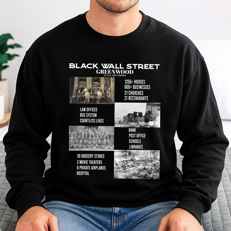 Black Wall Street Sweatshirt | Greenwood Tulsa Heritage Design | Premium Cotton Blend | African American History Month Gift For Men Women