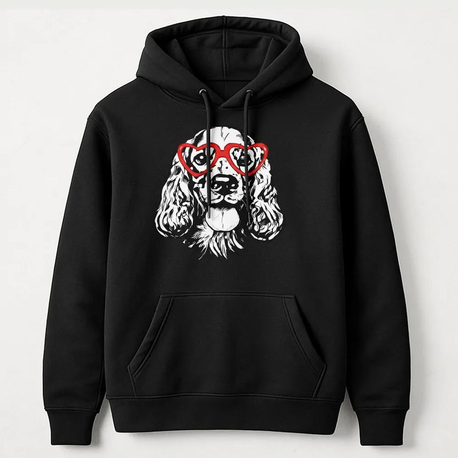 Cocker Spaniel Hoodie | Heart Glasses Dog Lover Gift | Premium Cotton Blend | Valentine’s Day Apparel For Women And Men