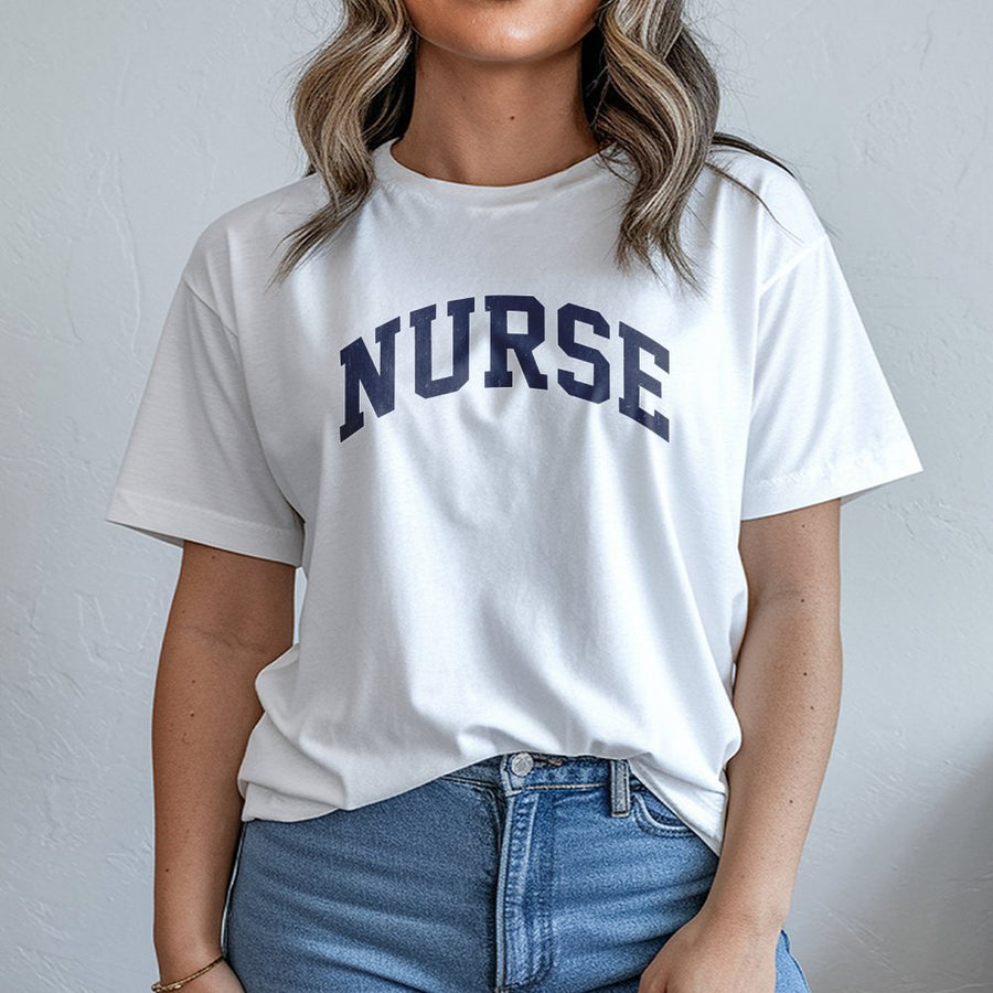 Nurse T-Shirt | Vintage College Varsity Lettering | 100% Cotton Premium Tee | Gift For Nurses, Graduation, Nursing Student Apparel