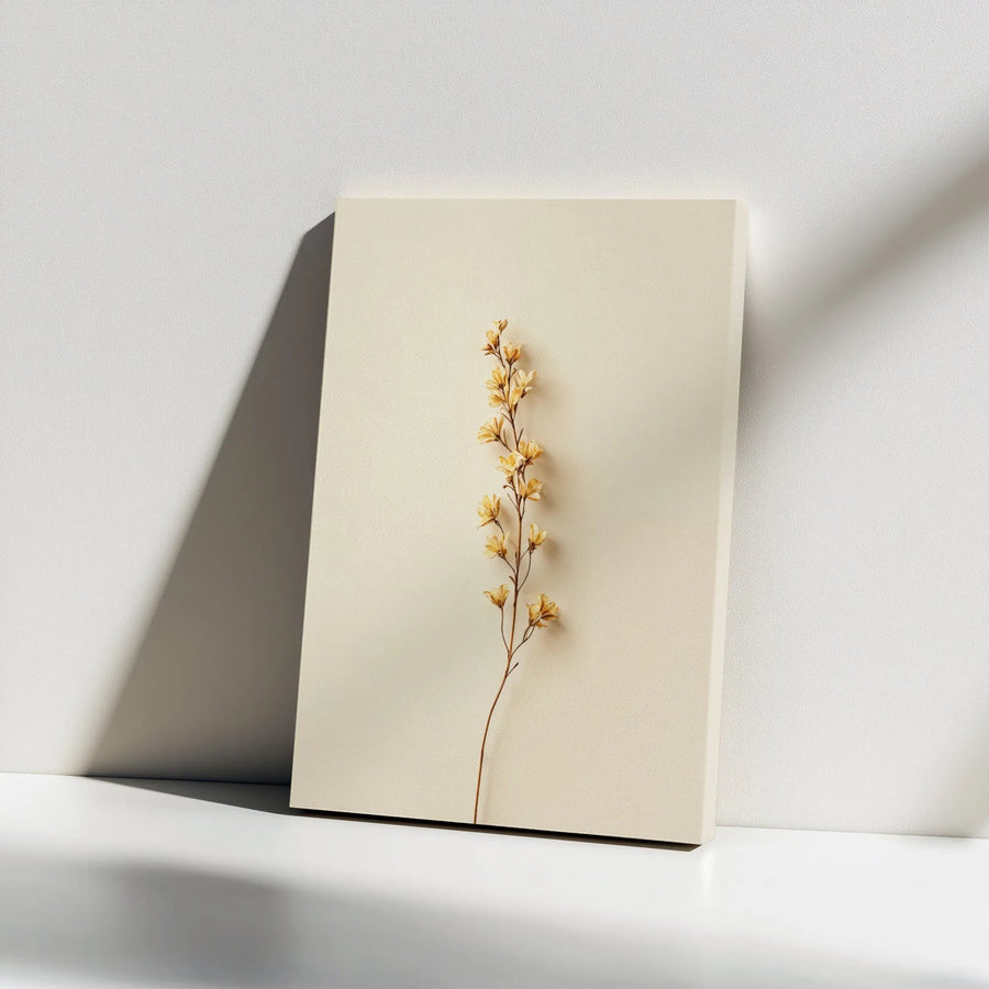 Minimalist Botanical Wall Art | Dried Yellow Flower Stem Print | Premium Gallery Wrap Canvas | Modern Home Decor Gift for Her