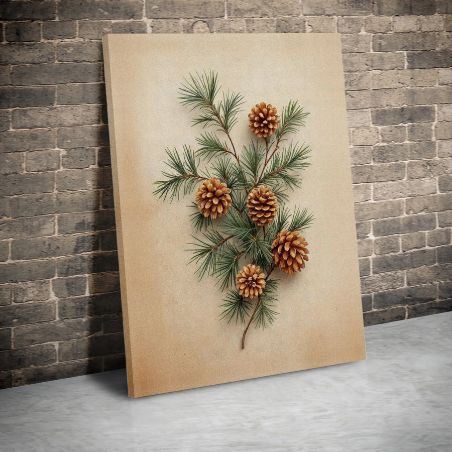 Pine Cone Canvas Wall Art | Vintage Botanical Pine Branch Print | Gallery-Quality Premium Decor | Nature Inspired Gift for Living Room