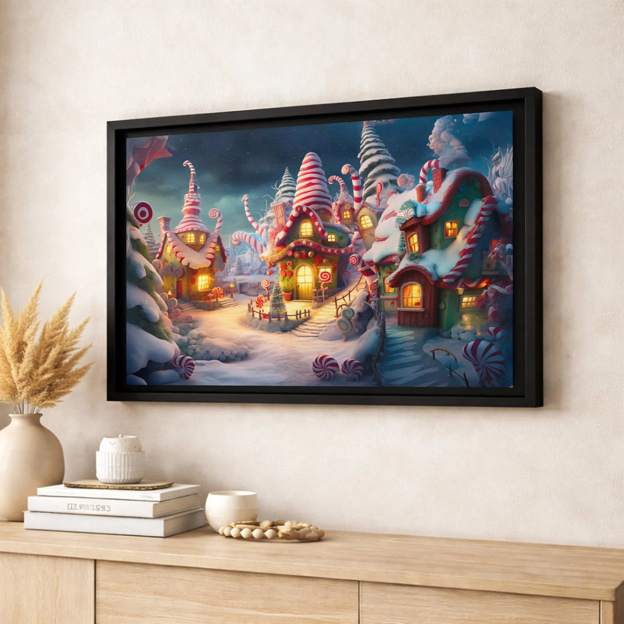 Whimsical Christmas Candy Village Canvas | Gingerbread House Holiday Decor | Premium Fade-Resistant Wall Art | Festive Home Gift Idea