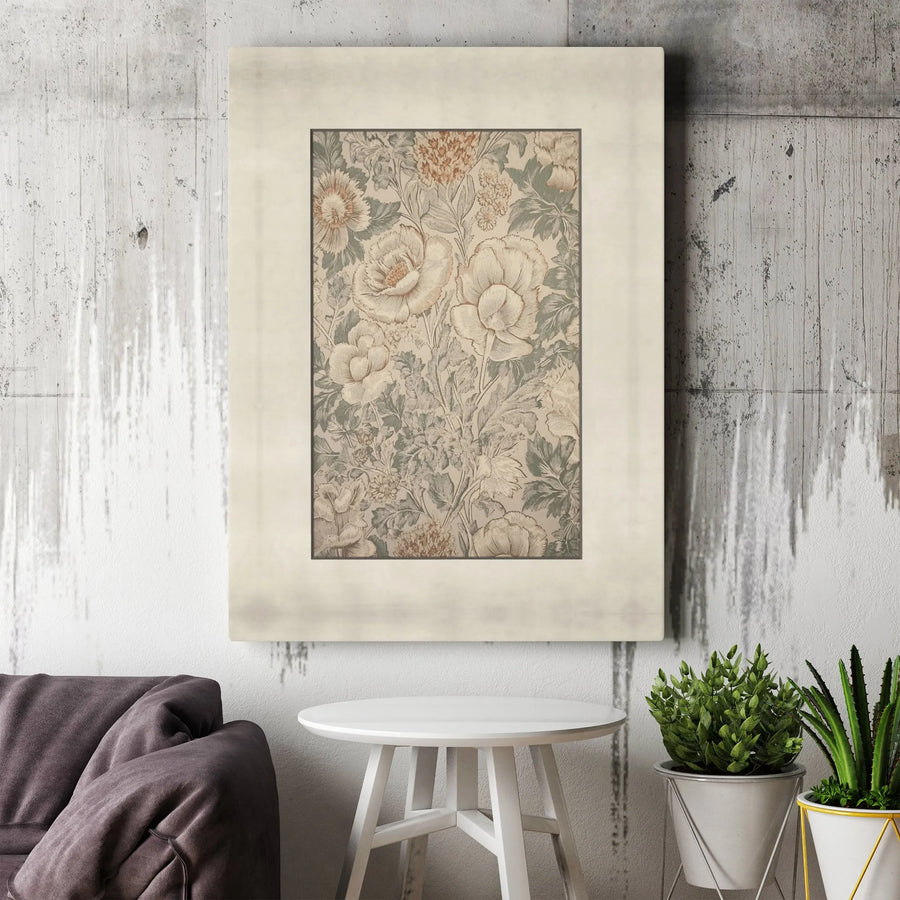 Vintage Botanical Floral Canvas Print | Muted Peony Art Wall Decor | Gallery Wrapped Premium Quality | Aesthetic Floral Wall Art for Home Office