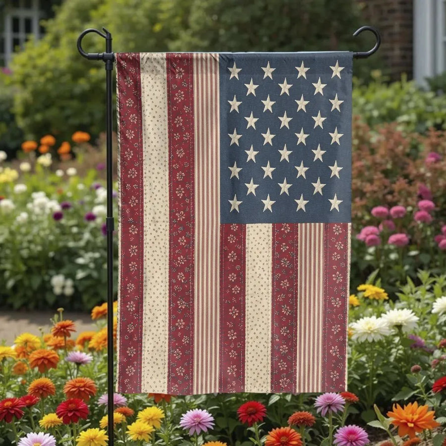 Vintage American Flag Garden Flag | Rustic Patchwork Stars & Stripes | Premium All-Weather Polyester | Patriotic Yard Decor Gift for 4th of July