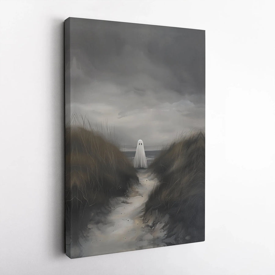 Moody Ghost Beach Canvas Wall Art | Eerie Coastal Dune Landscape | Premium Gallery Wrapped Print | Spooky Halloween Home Decor Gift