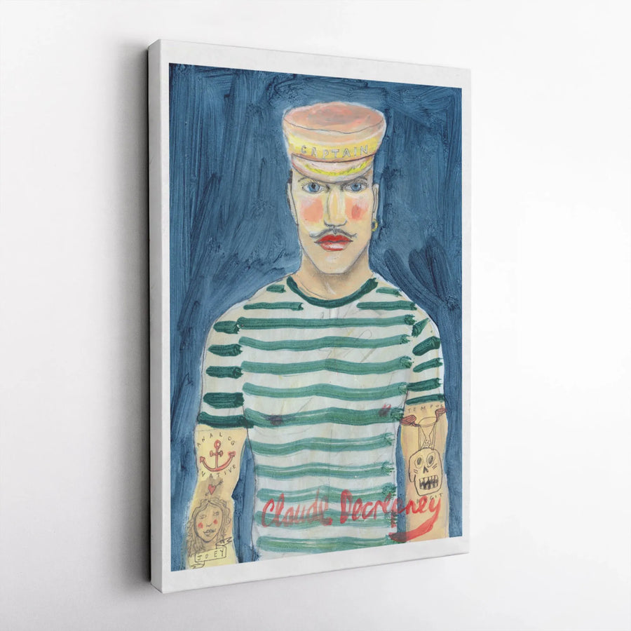 Sailor Captain Portrait Canvas | Eccentric Tattooed Man Wall Art | 1.25 Inch Gallery Wrap | Unique Nautical Home Decor Gift