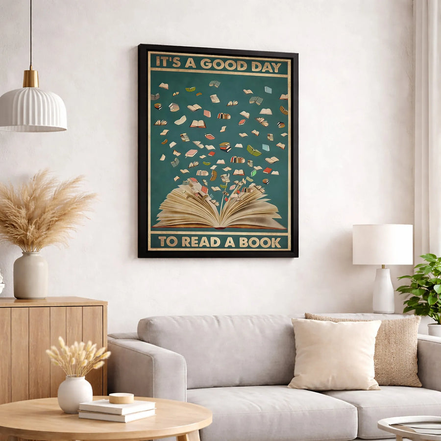 It's A Good Day To Read A Book Canvas | Floating Books Literacy Art | Premium Gallery-Wrapped Print | Gift For Readers And Librarians