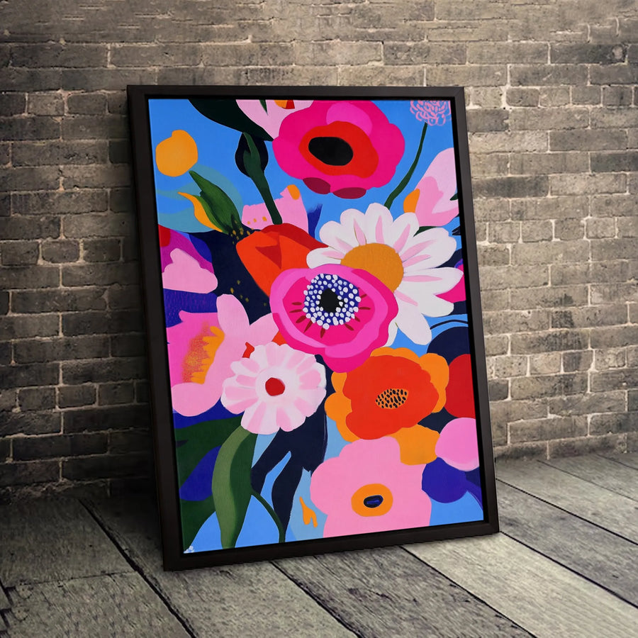 Abstract Floral Canvas Wall Art | Vibrant Botanical Flower Bouquet Print | Premium Gallery-Wrapped 1.25" Profile | Modern Colorful Home Decor Gift