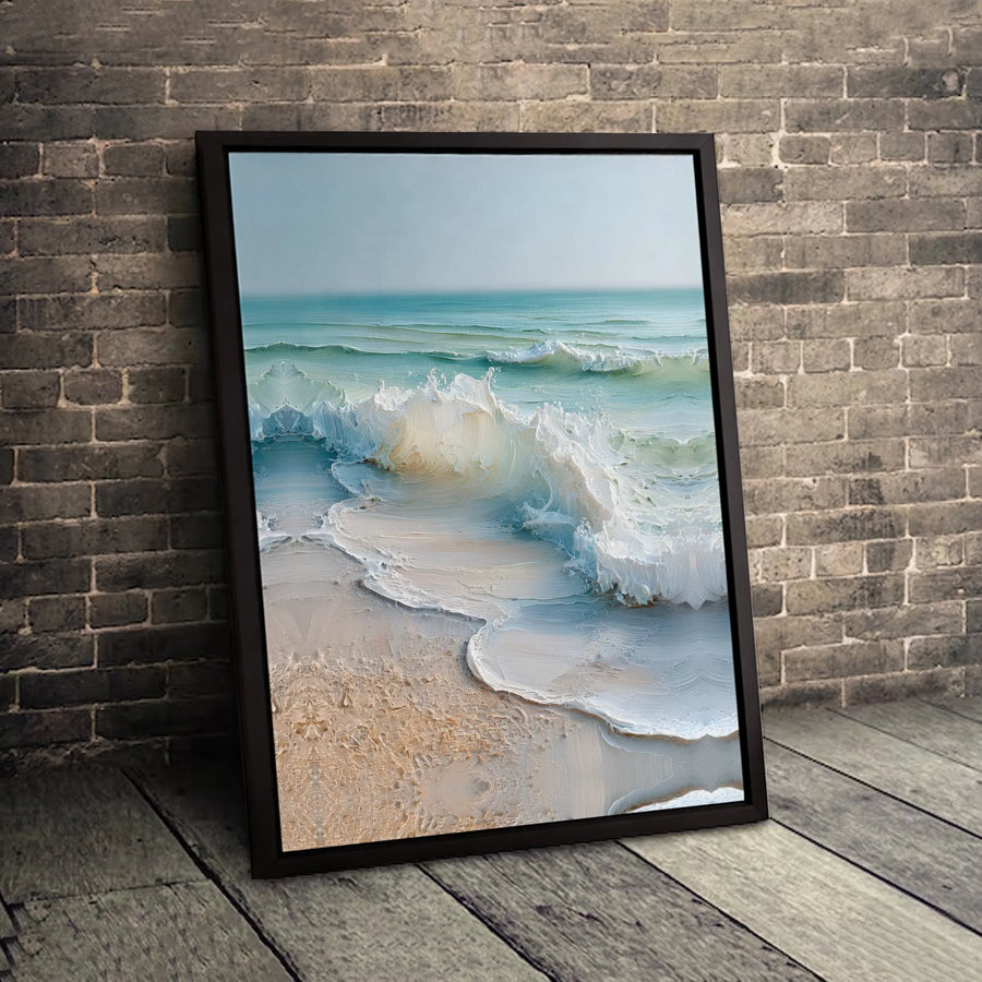 Ocean Waves Wall Art | Textured Coastal Seascape Painting | Premium 1.25 Inch Thick Canvas | Calming Beach Home Decor Gift