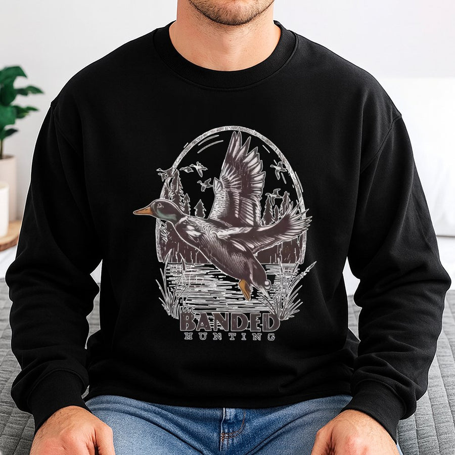 Mallard Duck Hunting Sweatshirt | Vintage Waterfowl Flying Design | Cotton Polyester Blend | Premium Gift for Outdoorsmen and Hunters
