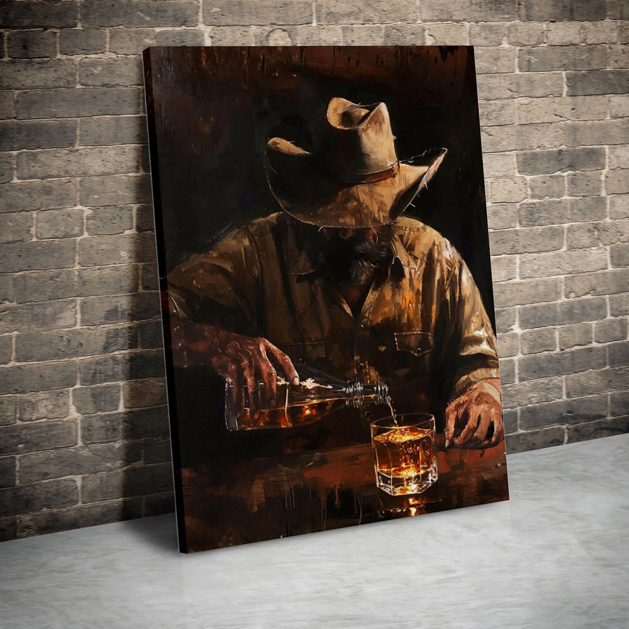 Cowboy Whiskey Canvas Wall Art | Western Bar Painting Print | Premium Gallery Wrapped Canvas | Gift for Men, Man Cave Decor